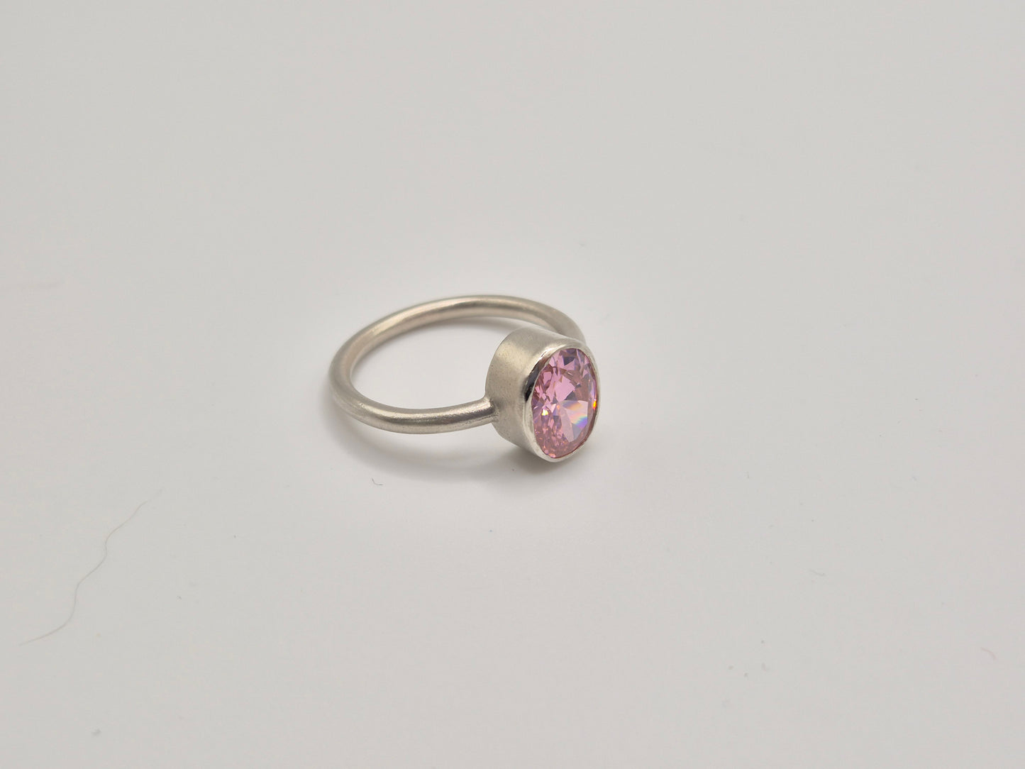 Slim Sterling Silver and Pink Cubic Zirconia Ring