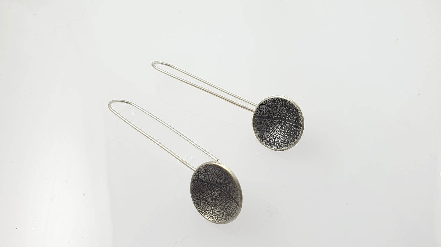 Leaf Textured Deep Domed Disc Earrings