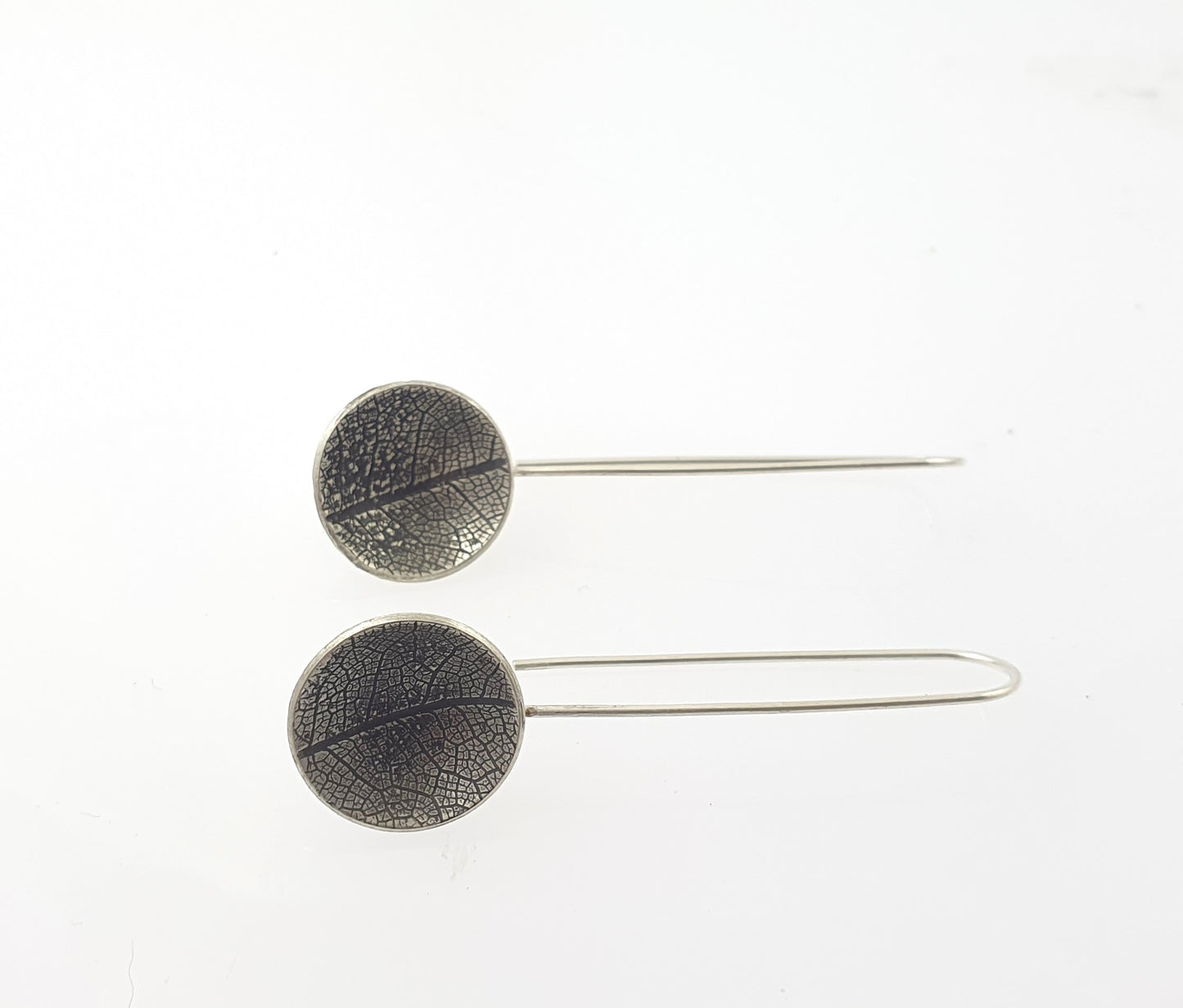 Leaf Textured Deep Domed Disc Earrings