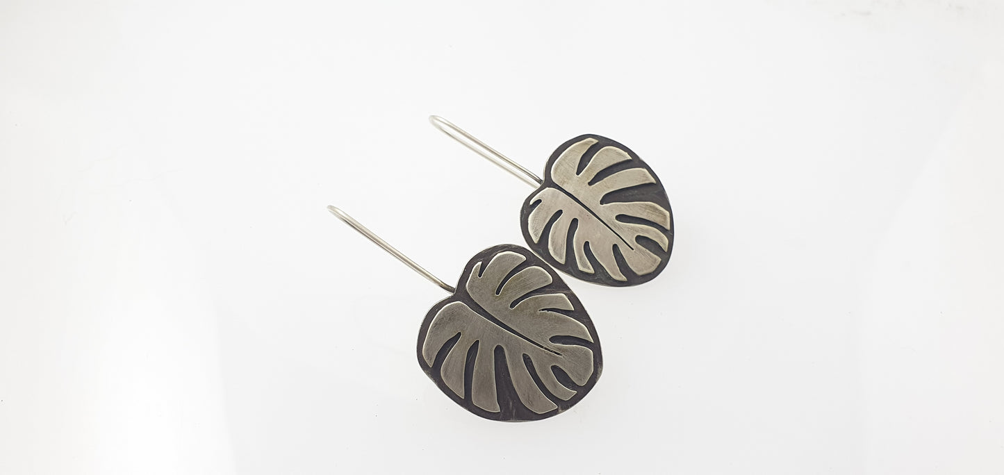 Oxidised Monstera Leaf Earrings