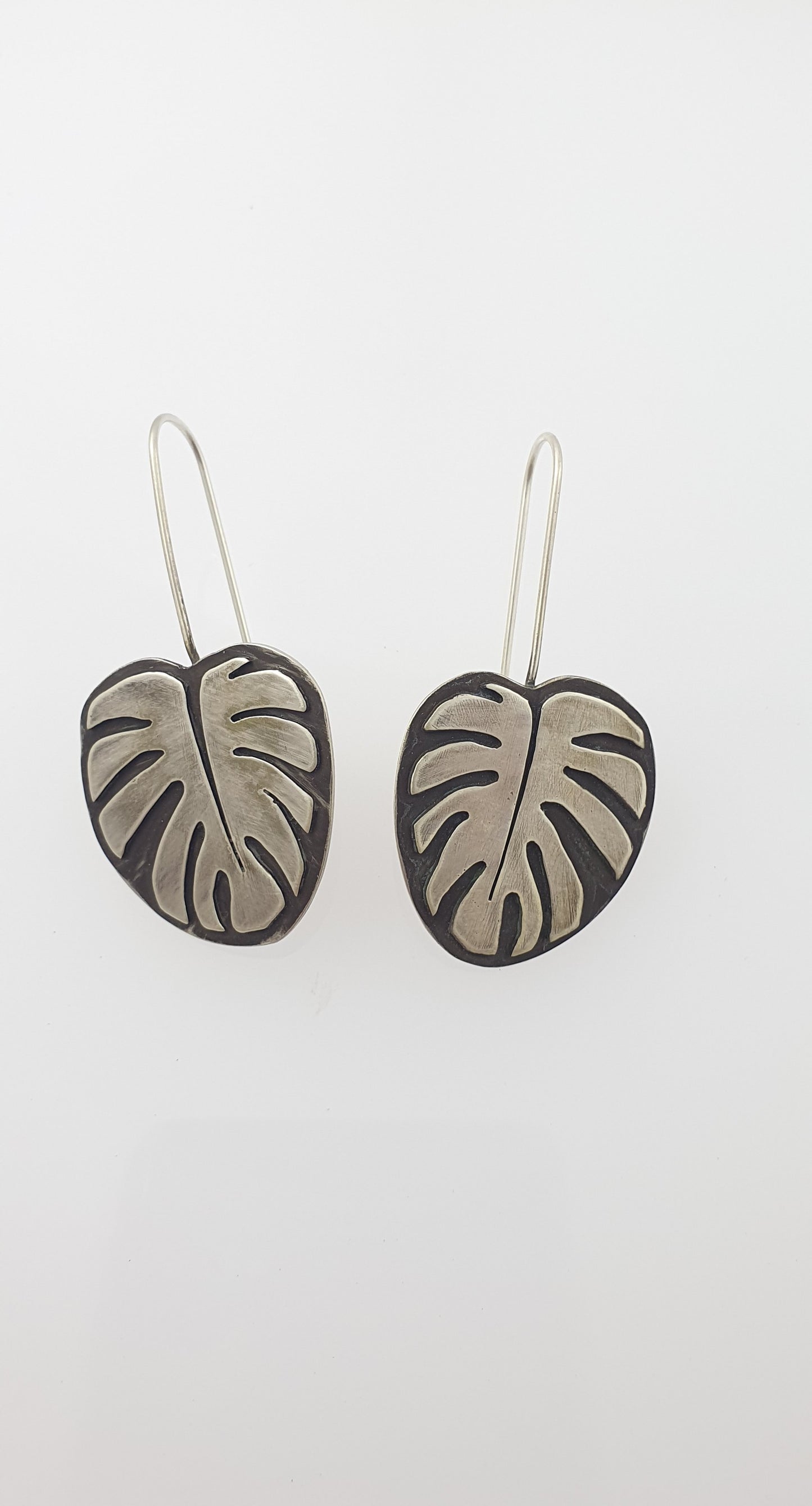 Oxidised Monstera Leaf Earrings