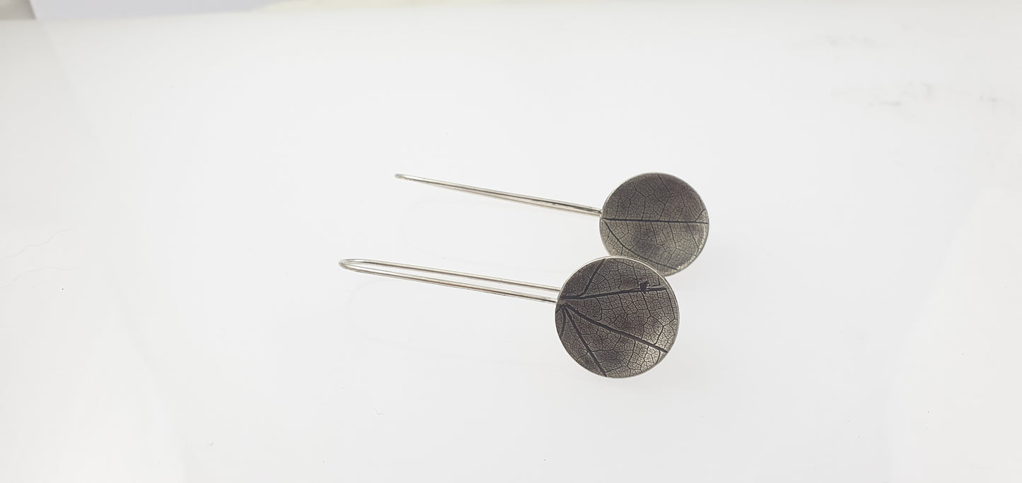 Leaf Textured Shallow Domed Disc Earrings