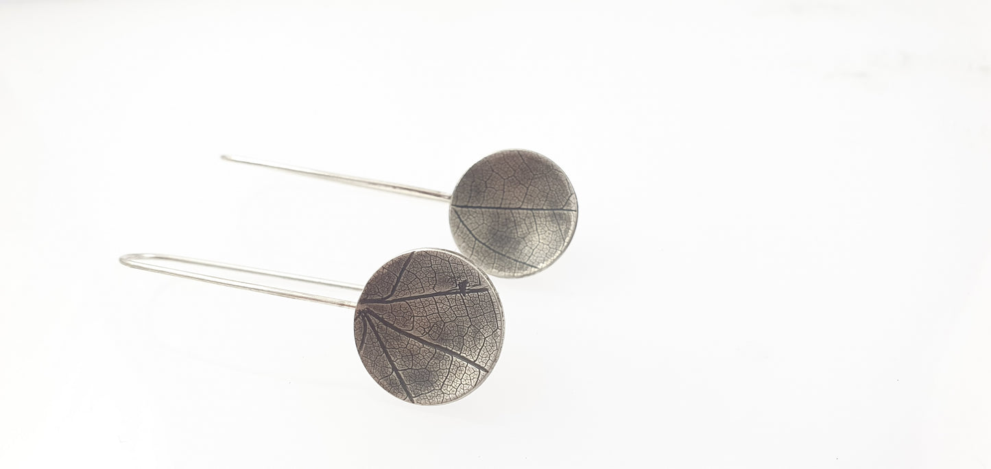 Leaf Textured Shallow Domed Disc Earrings