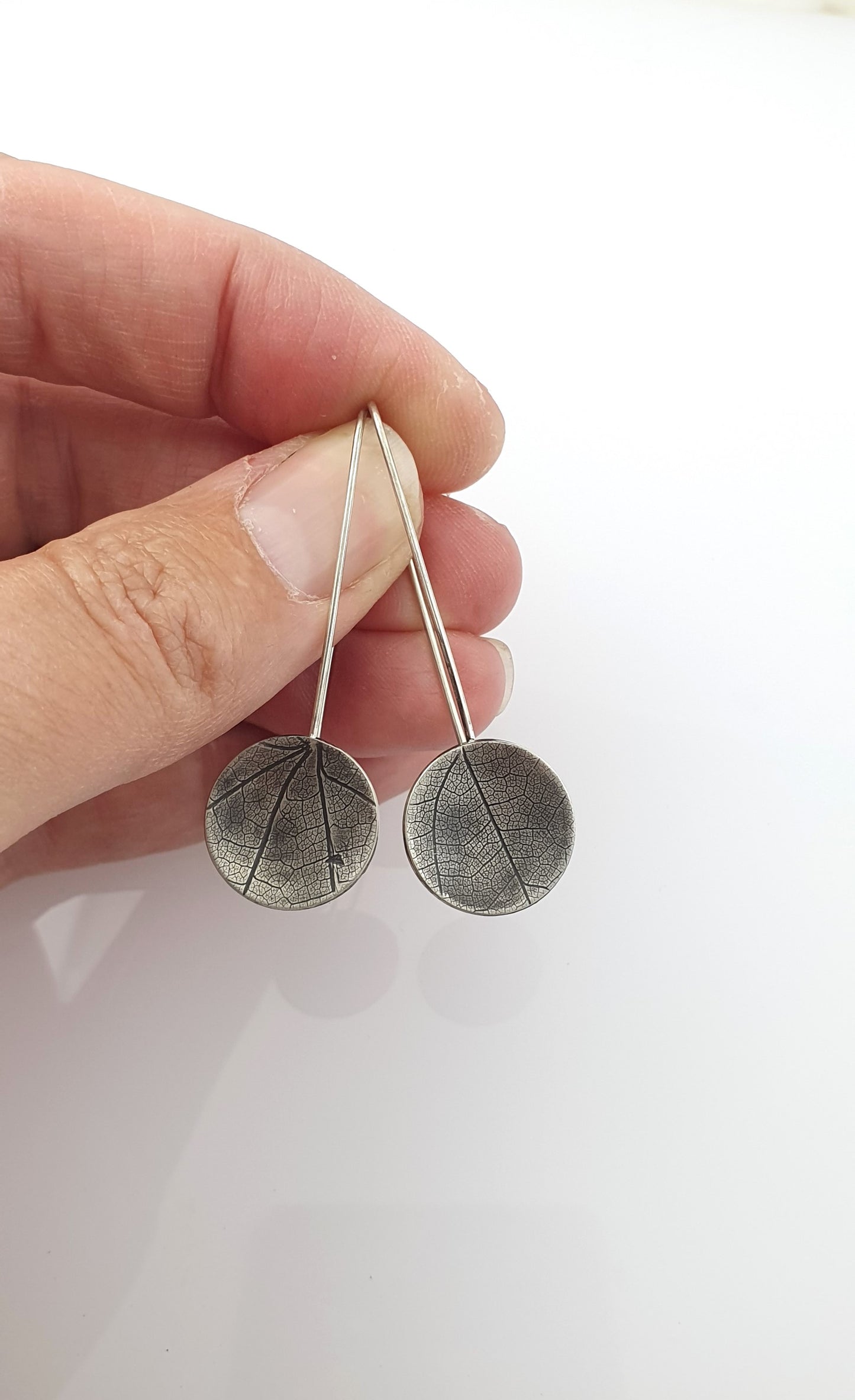 Leaf Textured Shallow Domed Disc Earrings