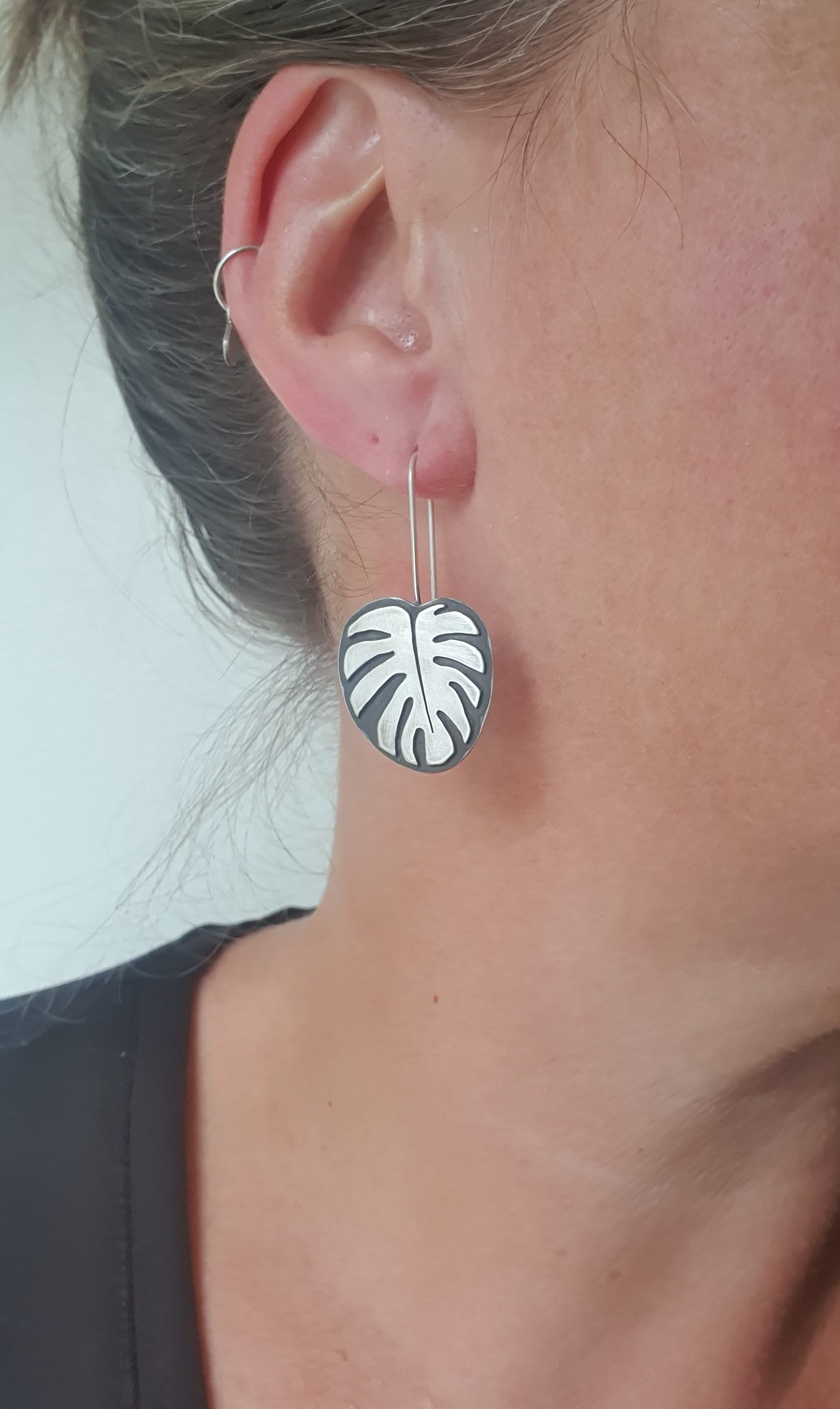 Oxidised Monstera Leaf Earrings