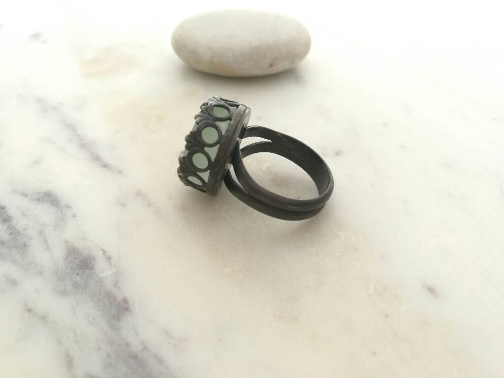 Stirling Silver Matte Glass Cabochon Ring