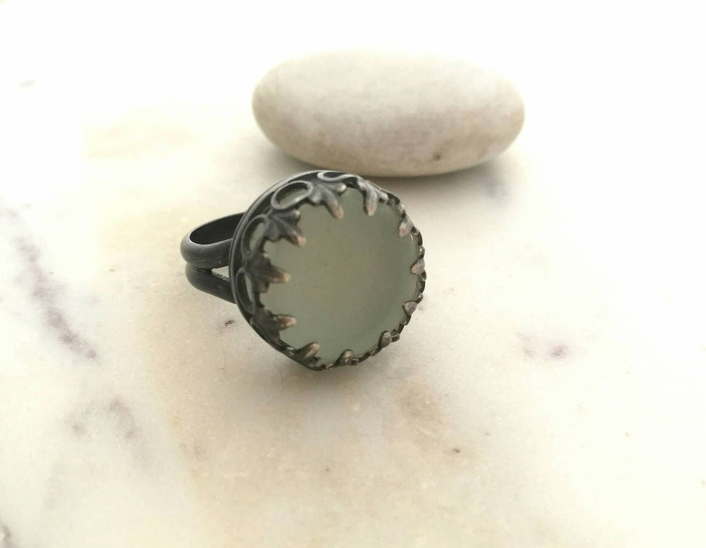 Stirling Silver Matte Glass Cabochon Ring