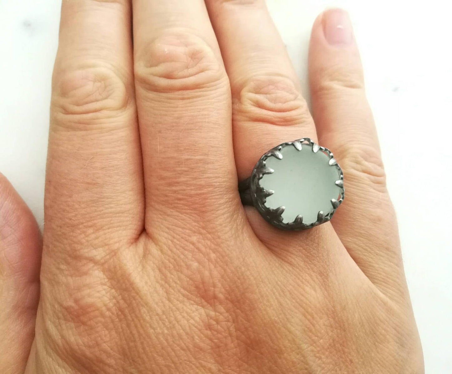 Stirling Silver Matte Glass Cabochon Ring