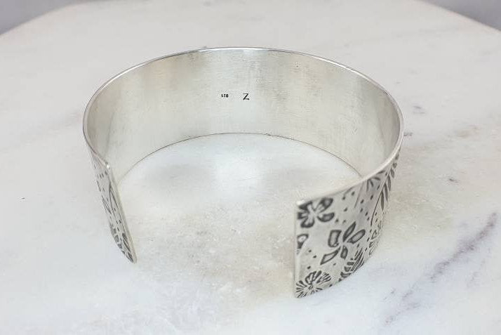 Hummingbird and Monstera Leaf Silver Cuff