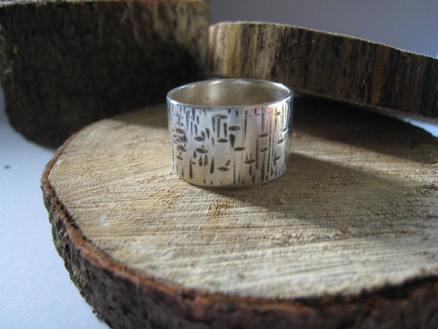 Crosshatch Textured Silver Band