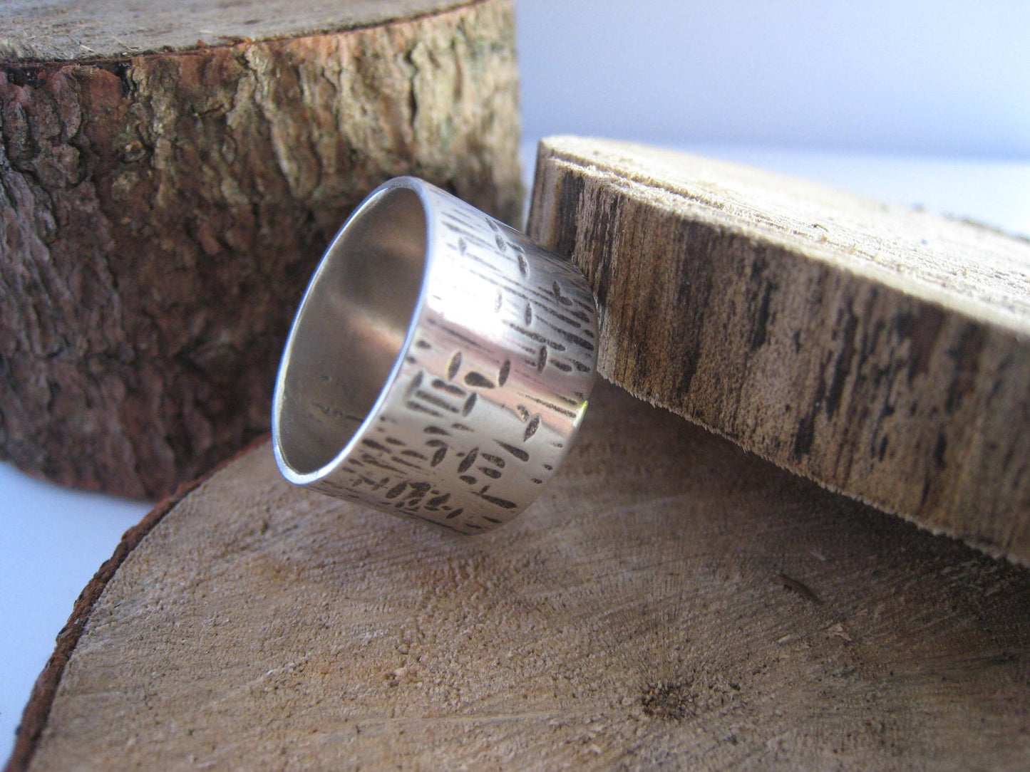 Crosshatch Textured Silver Band