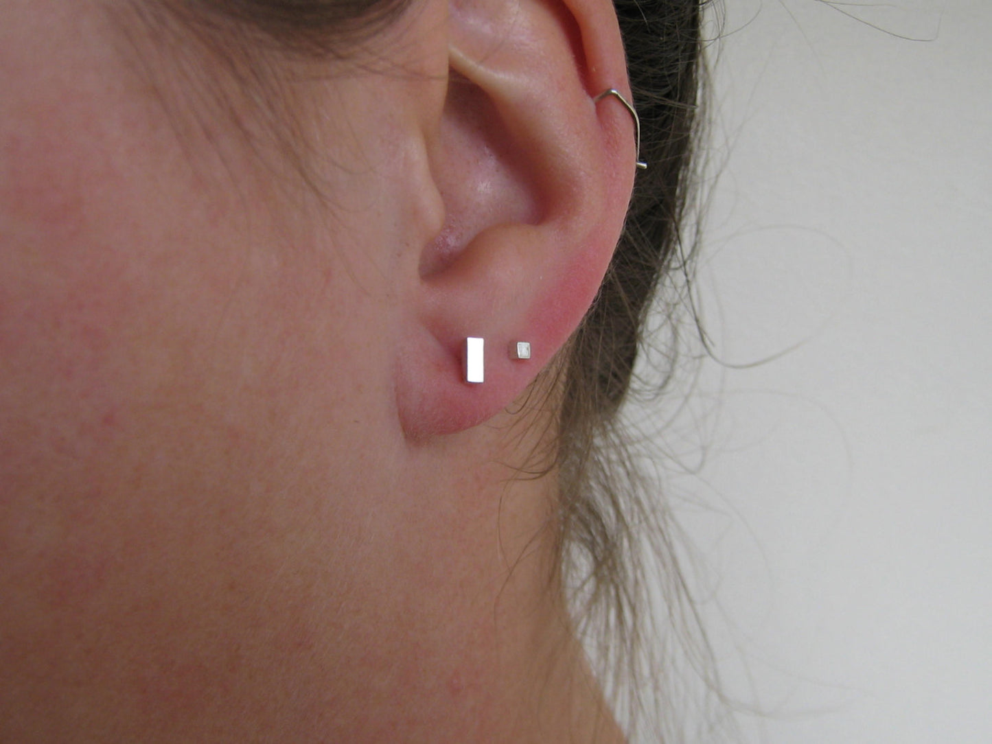 Tiny Silver Rectangle Earrings