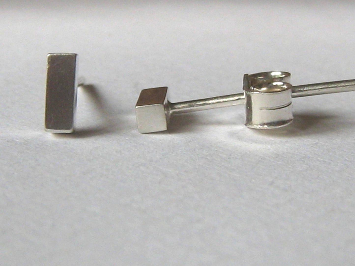 Tiny Silver Rectangle Earrings