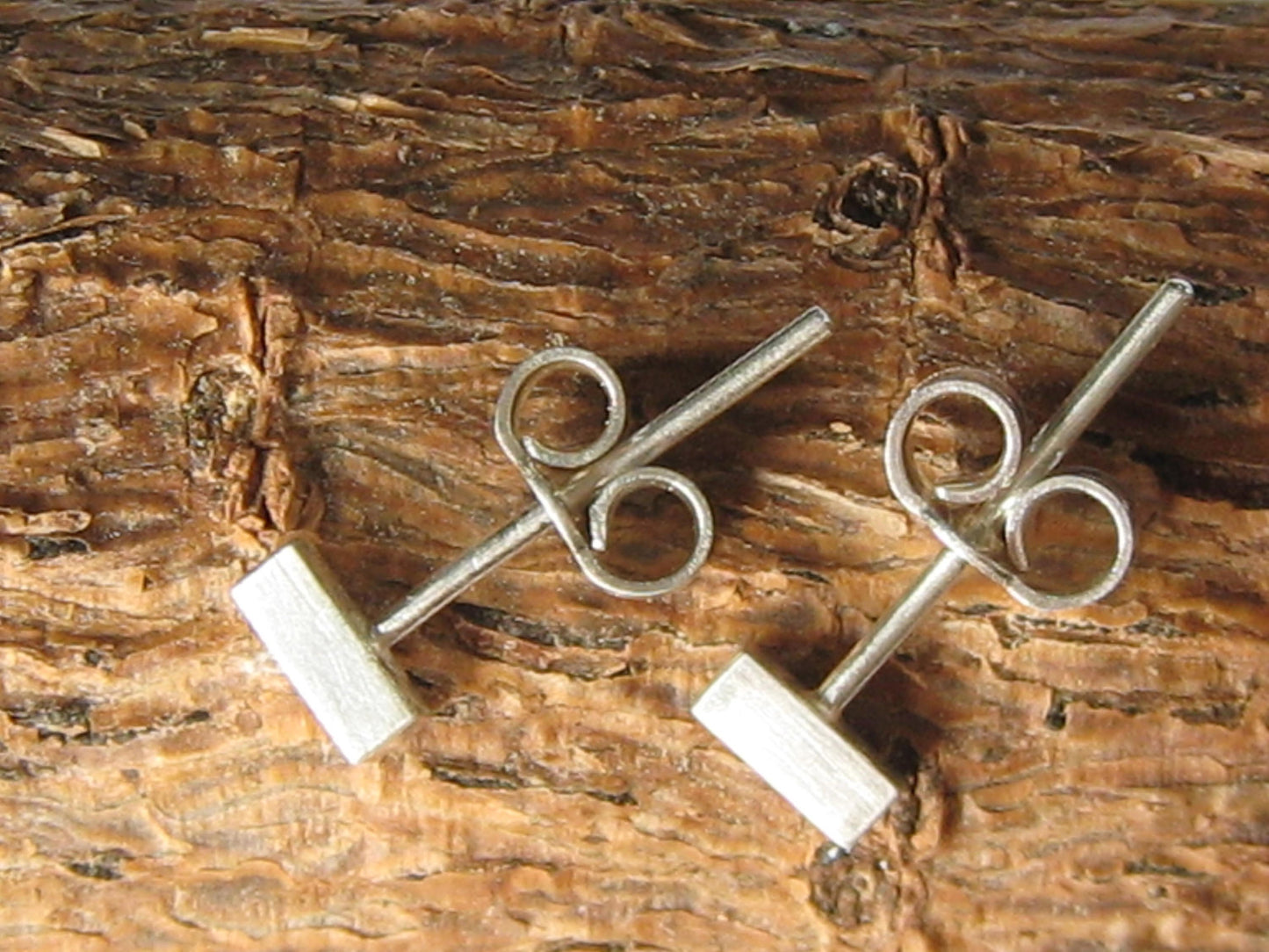 Tiny Silver Rectangle Earrings