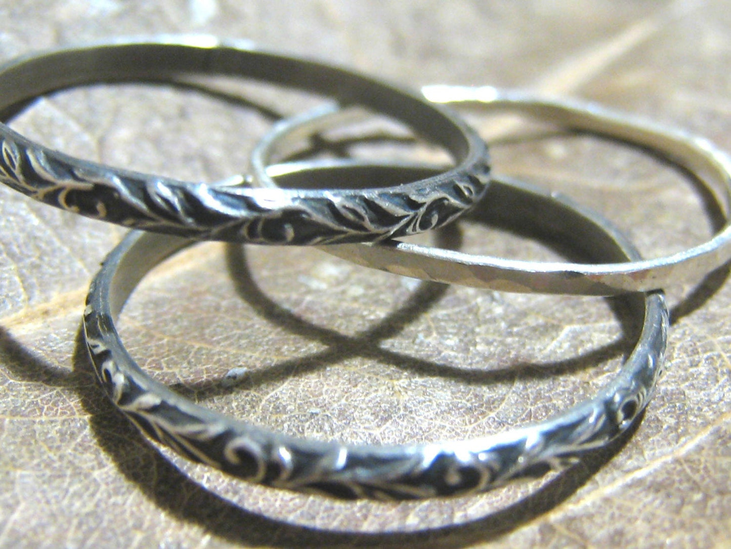 Oxidised Posey and Hammered Stacker rings