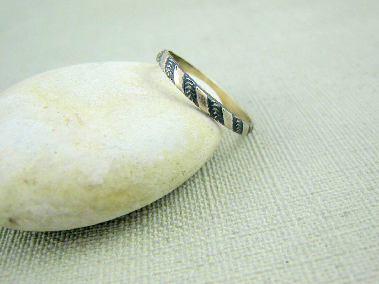 Striped Oxidised Stacker Ring