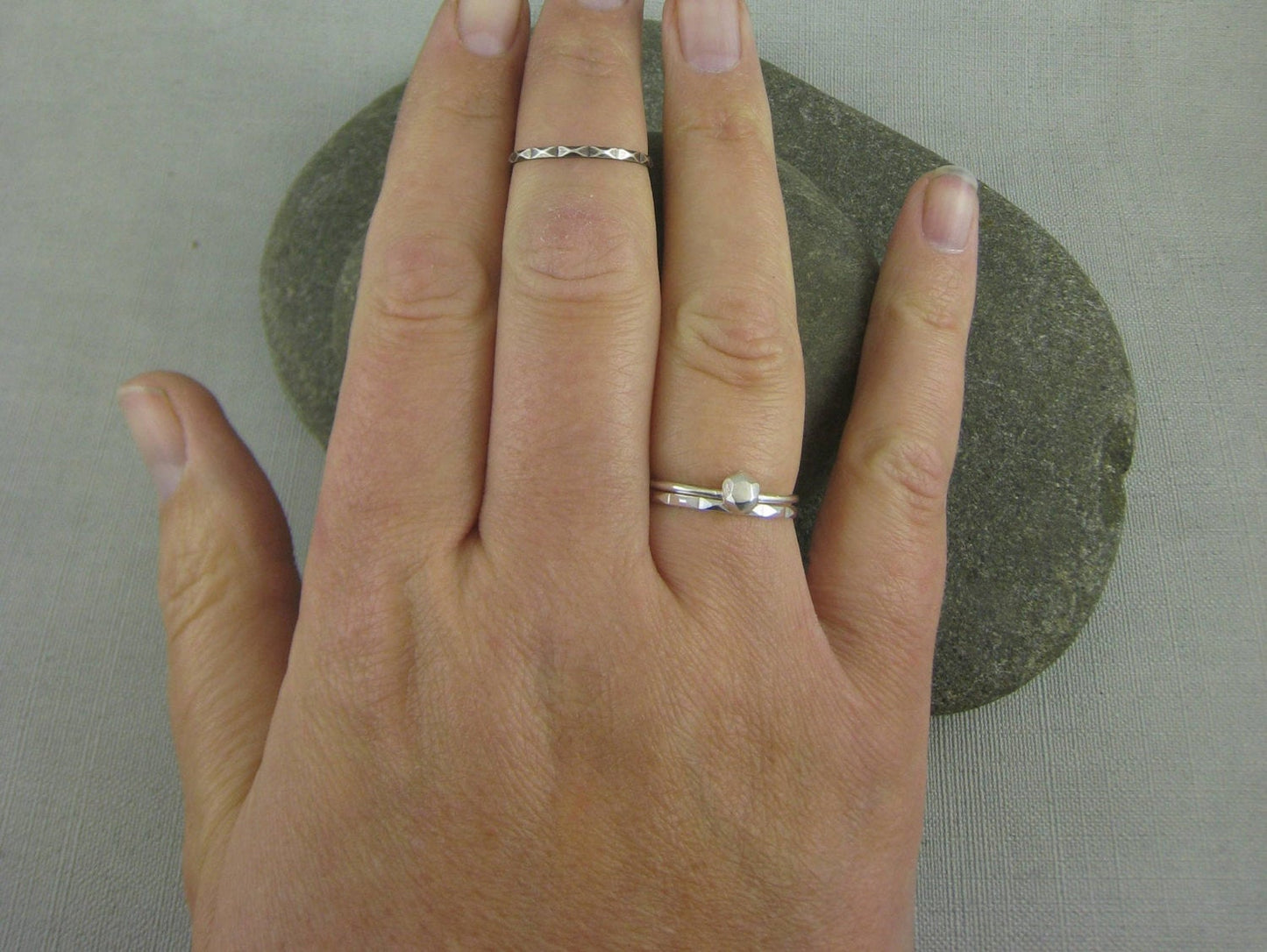 Faceted Oxidised Stacker Ring