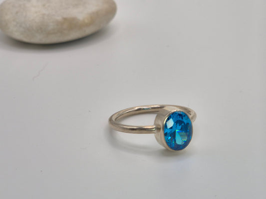 Slim Sterling Silver and Blue Cubic Zirconia Ring