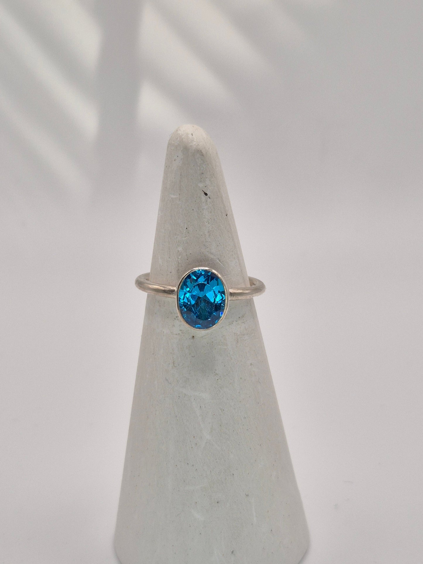 Slim Sterling Silver and Blue Cubic Zirconia Ring