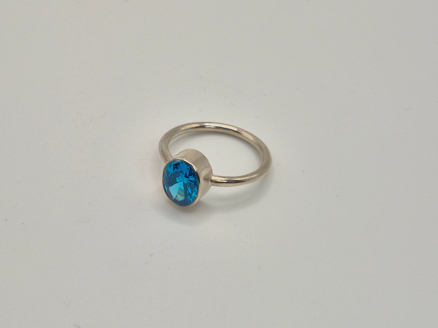 Slim Sterling Silver and Blue Cubic Zirconia Ring