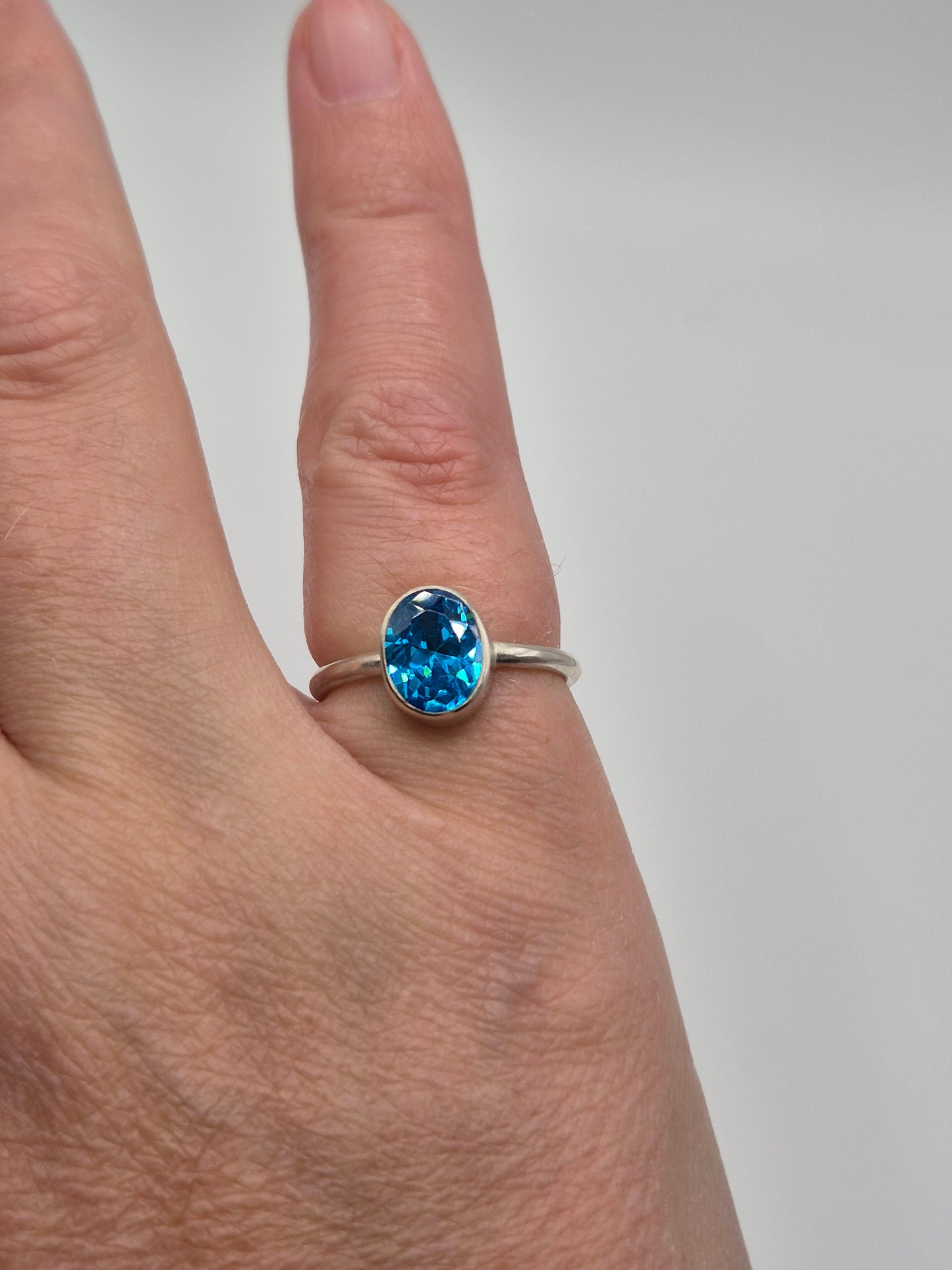 Slim Sterling Silver and Blue Cubic Zirconia Ring