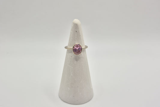 Slim Sterling Silver and Pink Cubic Zirconia Ring