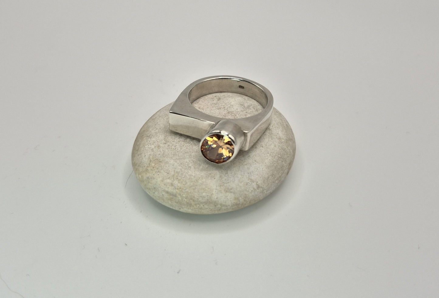 Sterling Silver and Champagne Cubic Zirconia Ring