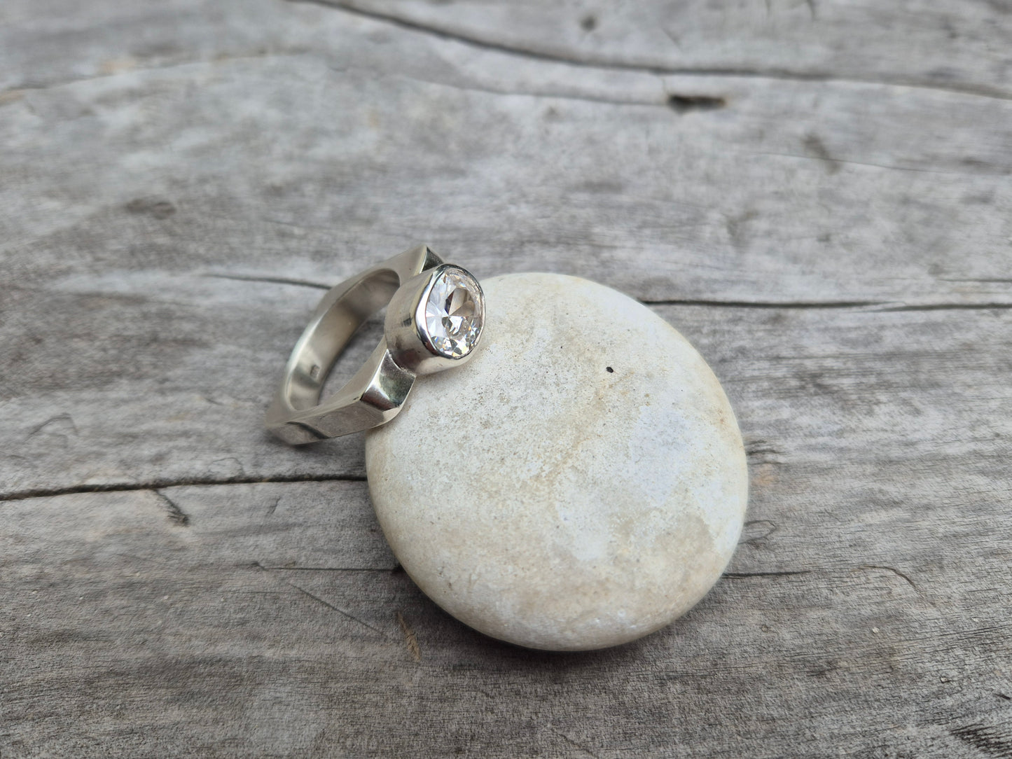 Cubic zirconia ring angled to show band shape