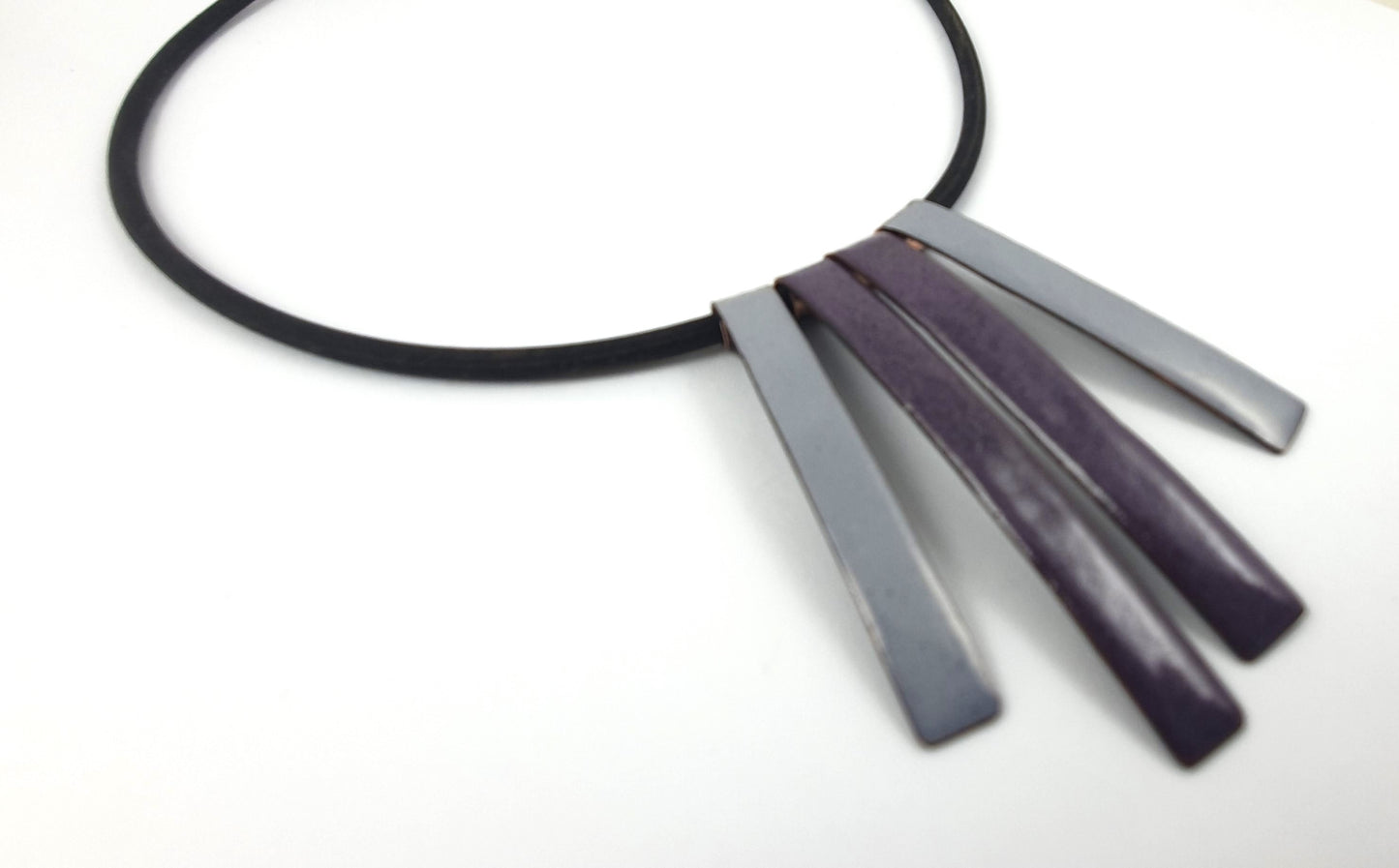 Grey and Purple Enamel Copper Necklace