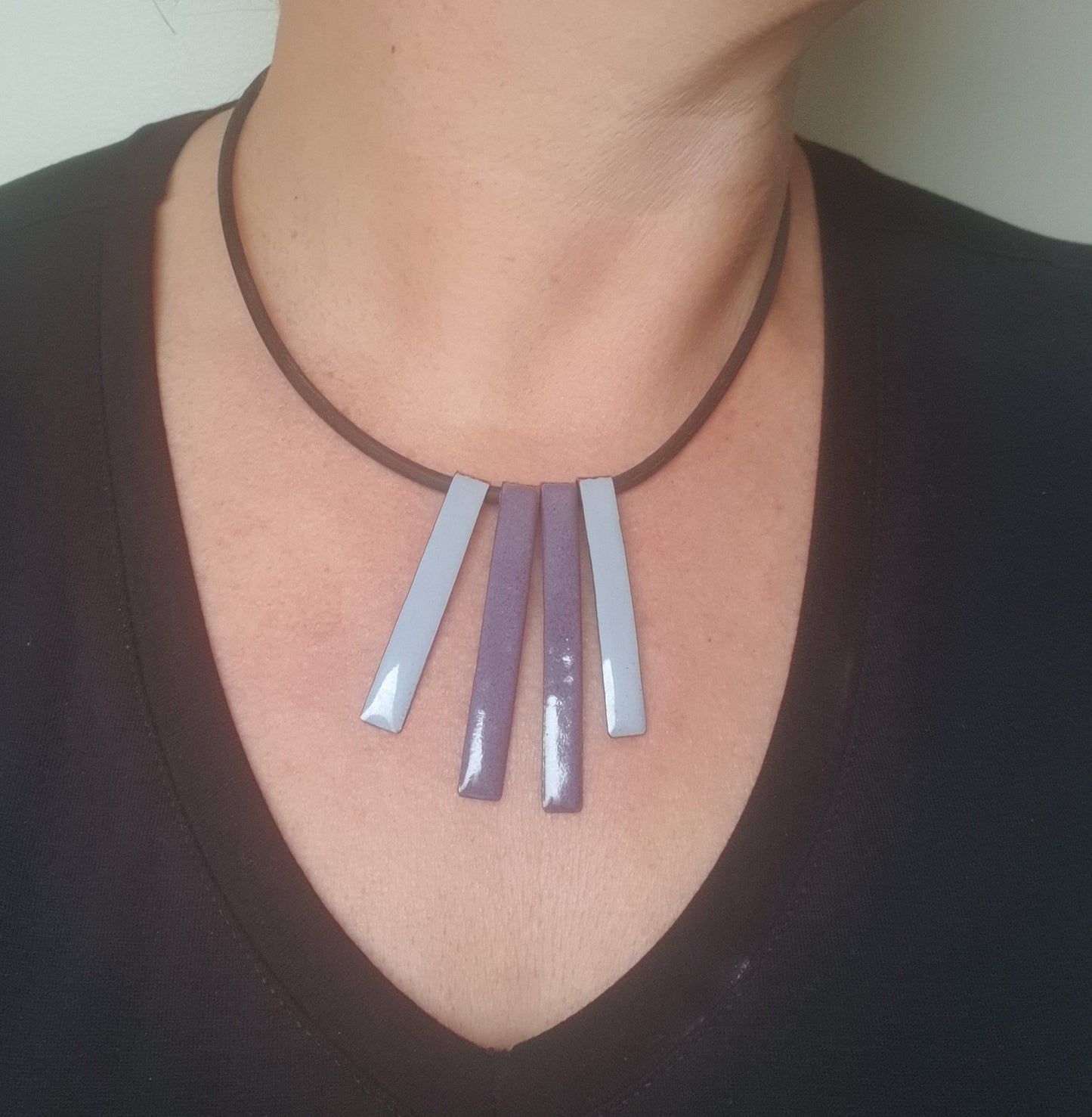 Grey and Purple Enamel Copper Necklace