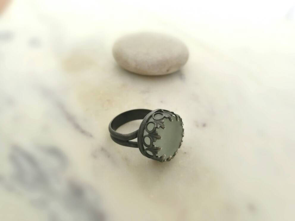 Stirling Silver Matte Glass Cabochon Ring