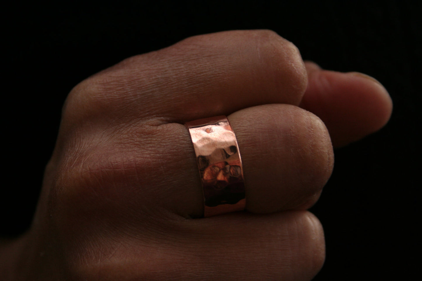 Copper Hammered Mens Ring