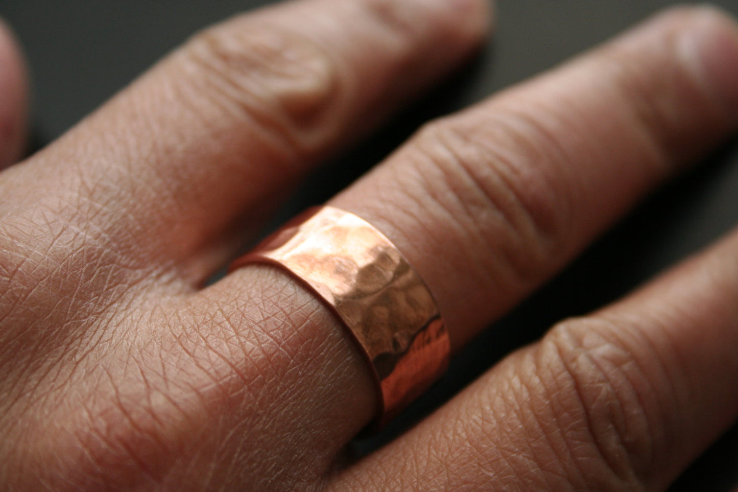 Copper Hammered Mens Ring