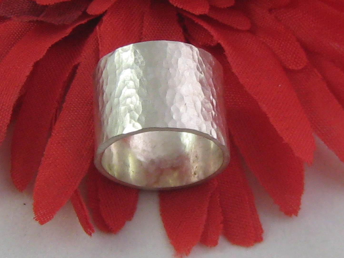 Silver Hammered Wide Ring